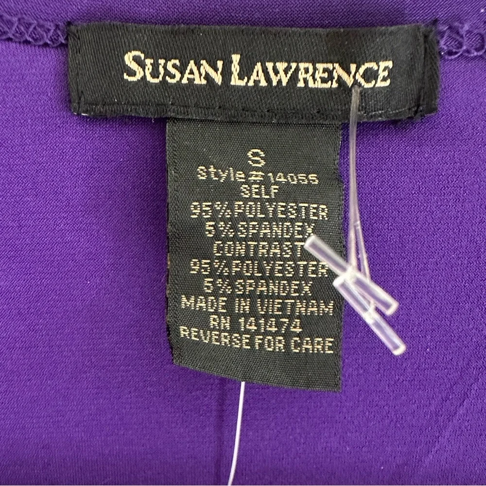 Purple Open Front Ruffle Cardigan Sz S Short Sleeve Black Trim Office Casual